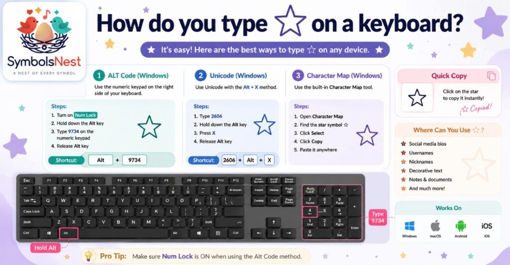 How do you type ☆ on a keyboard?